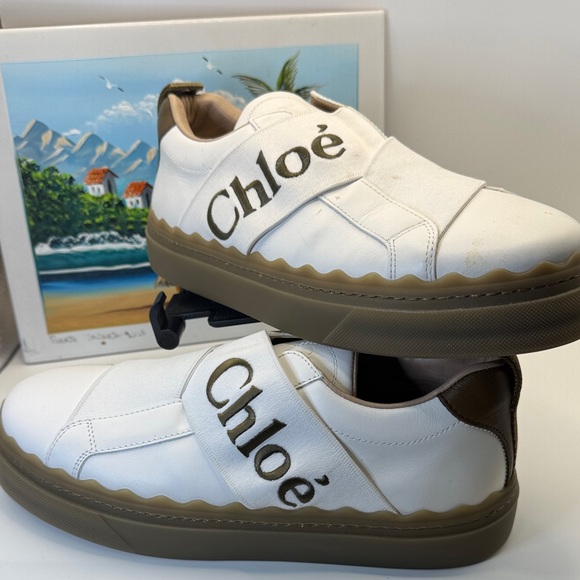 Chloe Women’s White and Brown Sneakers - Picture 1 of 7
